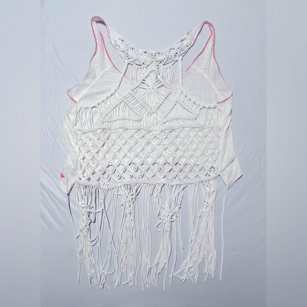 Roxy White Macrame Fringe Top